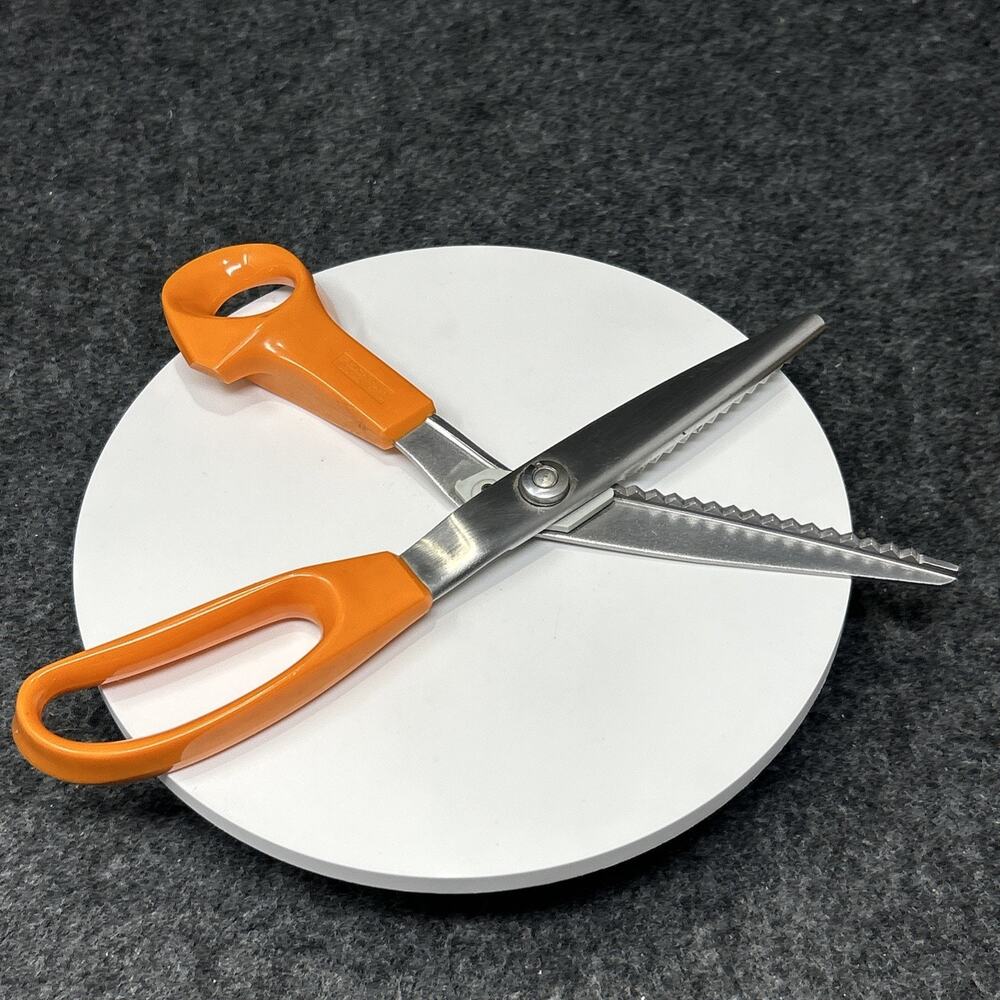 VTG Fiskars Pinking 10" Scissors Orange Handle Stainless Japanese Stationary 80